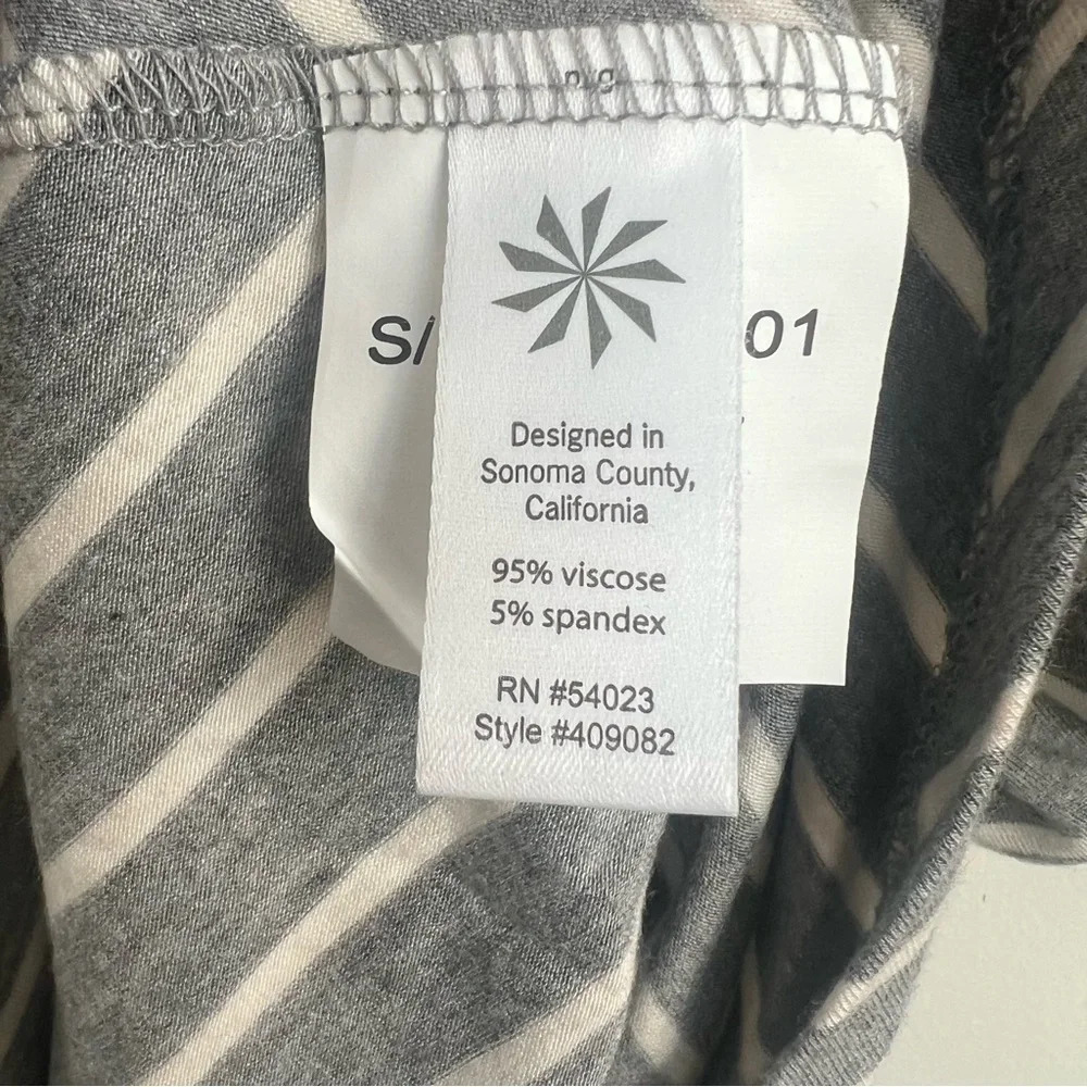 New Athleta Shark Bite Cinch Maxi Dress Gray Asymmetrical Striped Jersey Small - Picture 13 of 14